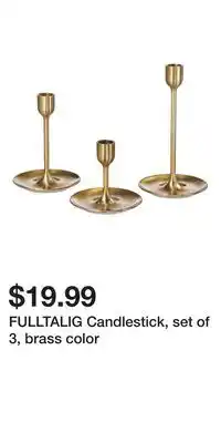 IKEA FULLTALIG Candlestick, set of 3, brass color offer