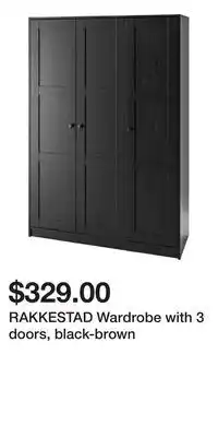 IKEA RAKKESTAD Wardrobe with 3 doors, black-brown offer