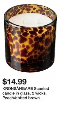 IKEA KRONSÅNGARE Scented candle in glass, 2 wicks, Peach/dotted brown offer