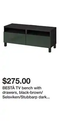 IKEA BESTÅ TV bench with drawers, black-brown/Selsviken/Stubbarp dark olive-green offer