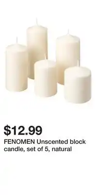 IKEA FENOMEN Unscented block candle, set of 5, natural offer