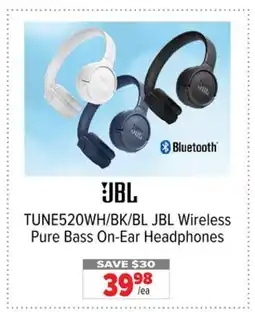 2001 Audio Video TUNE520WH/BK/BL - JBL Wireless Pure Bass On-Ear Headphones offer