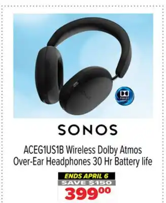 2001 Audio Video ACEG1US1B Sonos Wireless Dolby Atmos Over-Ear Headphones 30 Hr Battery life offer