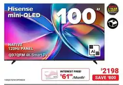 Visions Electronics Hisense NATIVE 120Hz PANEL QD7QFM 4K Smart TV 100 offer