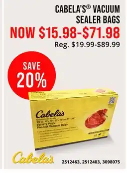 Cabela's CABELA'S VACUUM SEALER BAGS offer