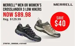 Cabela's MERRELL MEN OR WOMEN'S CROSSLANDER 3 LOW HIKERS offer