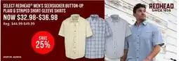 Cabela's REDHEAD MEN'S SEERSUCKER BUTTON-UP PLAID & STRIPED SHORT-SLEEVE SHIRTS offer