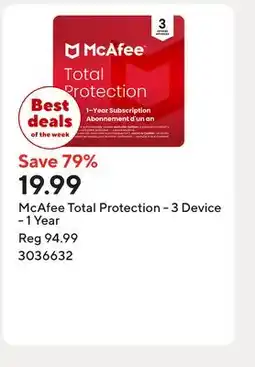Staples McAfee Total Protection - 3 Device - 1 Year offer