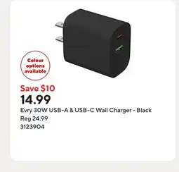 Staples Evry 30W USB-A & USB-C Wall Charger - Black offer