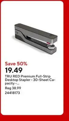 Staples TRU RED Premium Full-Strip Desktop Stapler - 30-Sheet Capacity - Grey/Red offer