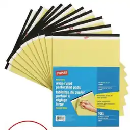 Staples Staples Perforated Wide Ruled Paper Pads - Letter Size - Yellow - 8.5 x 11 - 50 Sheets offer