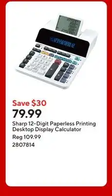Staples Sharp 12-Digit Paperless Printing Desktop Display Calculator offer