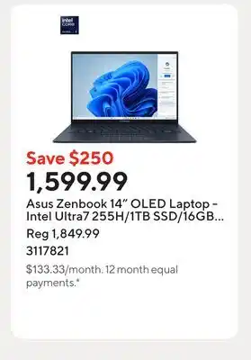 Staples Asus Zenbook 14 OLED Laptop - Intel Ultra7 255H/1TB SSD/16GB RAM/Windows 11 Home offer