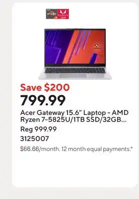Staples Acer Gateway 15.6 Laptop - AMD Ryzen 7-5825U/1TB SSD/32GB RAM/Window 11 offer