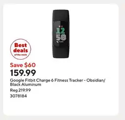 Staples Google Fitbit Charge 6 Fitness Tracker - Obsidian/Black Aluminum offer