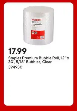 Staples Staples Premium Bubble Roll, 12 x 30', 5/16 Bubbles, Clear offer