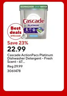 Staples Cascade ActionPacs Platinum Dishwasher Detergent - Fresh Scent offer