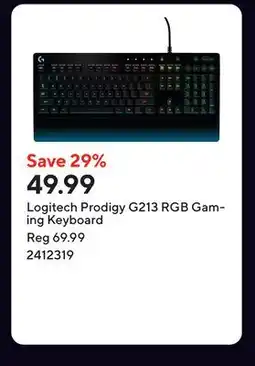 Staples Logitech Prodigy G213 RGB Gaming Keyboard offer