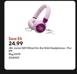 Staples JBL Junior 320 Wired On-Ear Kids Headphones - Purple offer