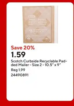 Staples Scotch Curbside Recyclable Padded Mailer - Size 2 - 10.5 x 9 offer