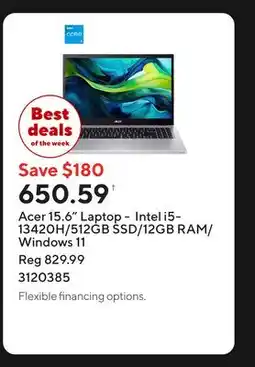 Staples Acer 15.6 Laptop - Intel i5-13420H/512GB SSD/12GB RAM/Windows 11 offer