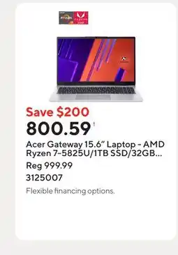 Staples Acer Gateway 15.6 Laptop - AMD Ryzen 7-5825U/1TB SSD/32GB RAM/Window 11 offer
