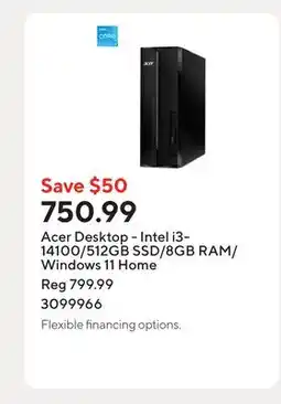 Staples Acer Desktop - Intel i3-14100/512GB SSD/8GB RAM/Windows 11 Home offer