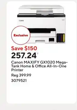 Staples Canon MAXIFY GX1020 MegaTank Home & Office All-In-One Printer offer