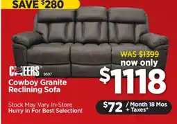 Surplus Furniture Cowboy Granite Reclining Sofa offer