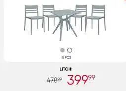 Meubles RD Litchi - Outdoor Resin Dining Set with 1 Square Table and 4 Stackable Chairs - Grey offer