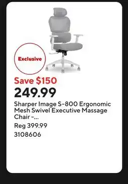 Staples Sharper Image S-800 Ergonomic Mesh Swivel Executive Massage Chair - Light Gray offer
