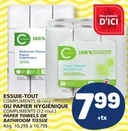 Marché Bonichoix COMPLIMENTS (6 roul.), (12 roul.) PAPER TOWELS OR BATHROOM TISSUE offer