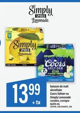 Maxi BOISSON DE MALT ALCOOLISÉE COORS SELTZER OU SIMPLY LEMONADE offer