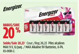 Canadian Tire Energizer MAX Alkaline 9V Batteries, 6-Pk offer