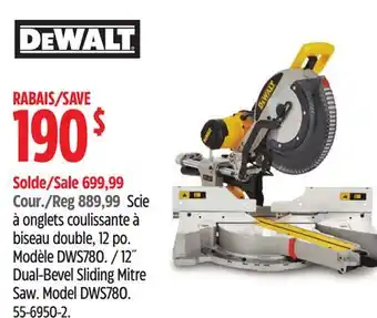Canadian Tire DEWALT 12˝ Dual-Bevel Sliding Mitre Saw offer