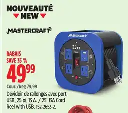 Canadian Tire Mastercraft 25´ 13A Cord Reel with USB offer