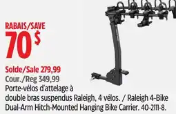 Canadian Tire Raleigh 4-Bike Dual-Arm Hitch-Mounted Hanging Bike Carrier offer