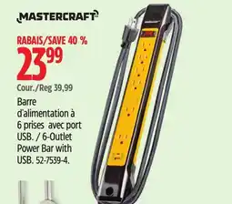 Canadian Tire MASTERCRAFT 6-Outlet Power Bar with USB offer