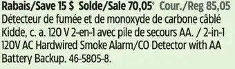 Canadian Tire 2-in-1 120V AC Hardwired Smoke Alarm/CO Detector with AA Battery Backup offer