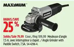 Canadian Tire MAXIMUM Angle Grinder with Paddle Switch, 7.5A offer