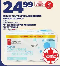 Provigo ESSUIE-TOUT SUPER ABSORBENTS FORMAT CLUB PC, 12 UN. | PC CLUB SIZE SUPER ABSORBENT PAPER TOWELS offer