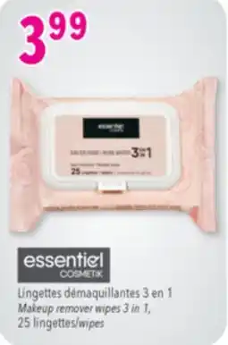 Familiprix ESSENTIEL COSMETIK Makeup remover wipes 3 in 1, 25 wipes offer