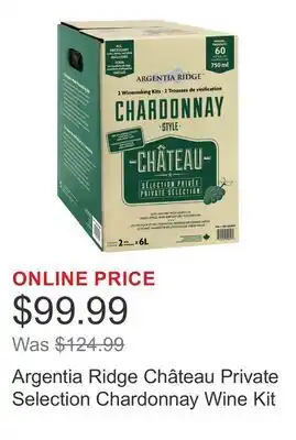 Costco Argentia Ridge Château Private Selection Chardonnay Wine Kit offer