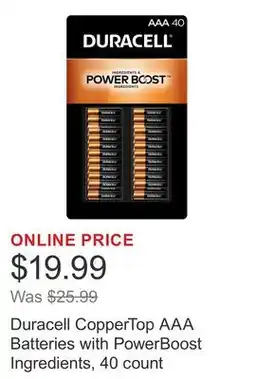 Costco Duracell CopperTop AAA Batteries with PowerBoost Ingredients, 40 count offer