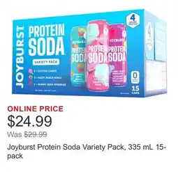 Costco Joyburst Protein Soda Variety Pack, 335 mL 15-pack offer