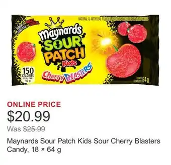 Costco Maynards Sour Patch Kids Sour Cherry Blasters Candy, 18 × offer