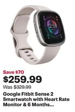Best Buy Google Fitbit Sense 2 Smartwatch with Heart Rate Monitor & 6 Months Fitbit Premium - Lunar White offer