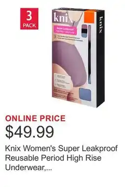 Costco Knix Women's Super Leakproof Reusable Period High Rise Underwear, 3-pack offer