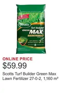 Costco Scotts Turf Builder Green Max Lawn Fertilizer 27-0-2, 1,160 m² offer