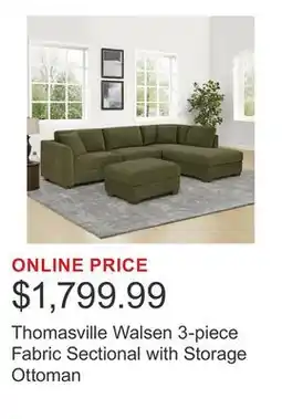 Costco Thomasville Walsen 3-piece Fabric Sectional with Storage Ottoman offer